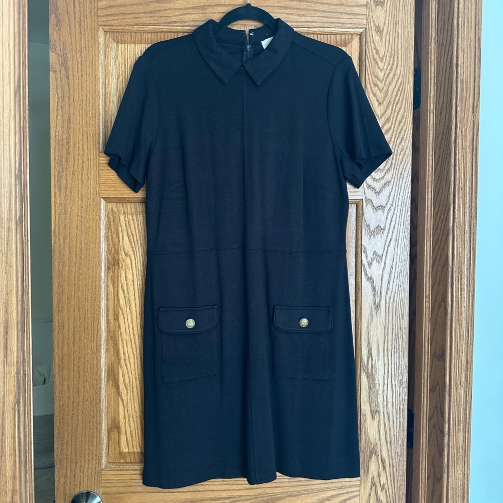 LOFT Black Collared Dress with Gold Button Detail